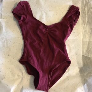 Maroon Capezio Cap Sleeve V Neck,  Deep V Leotard